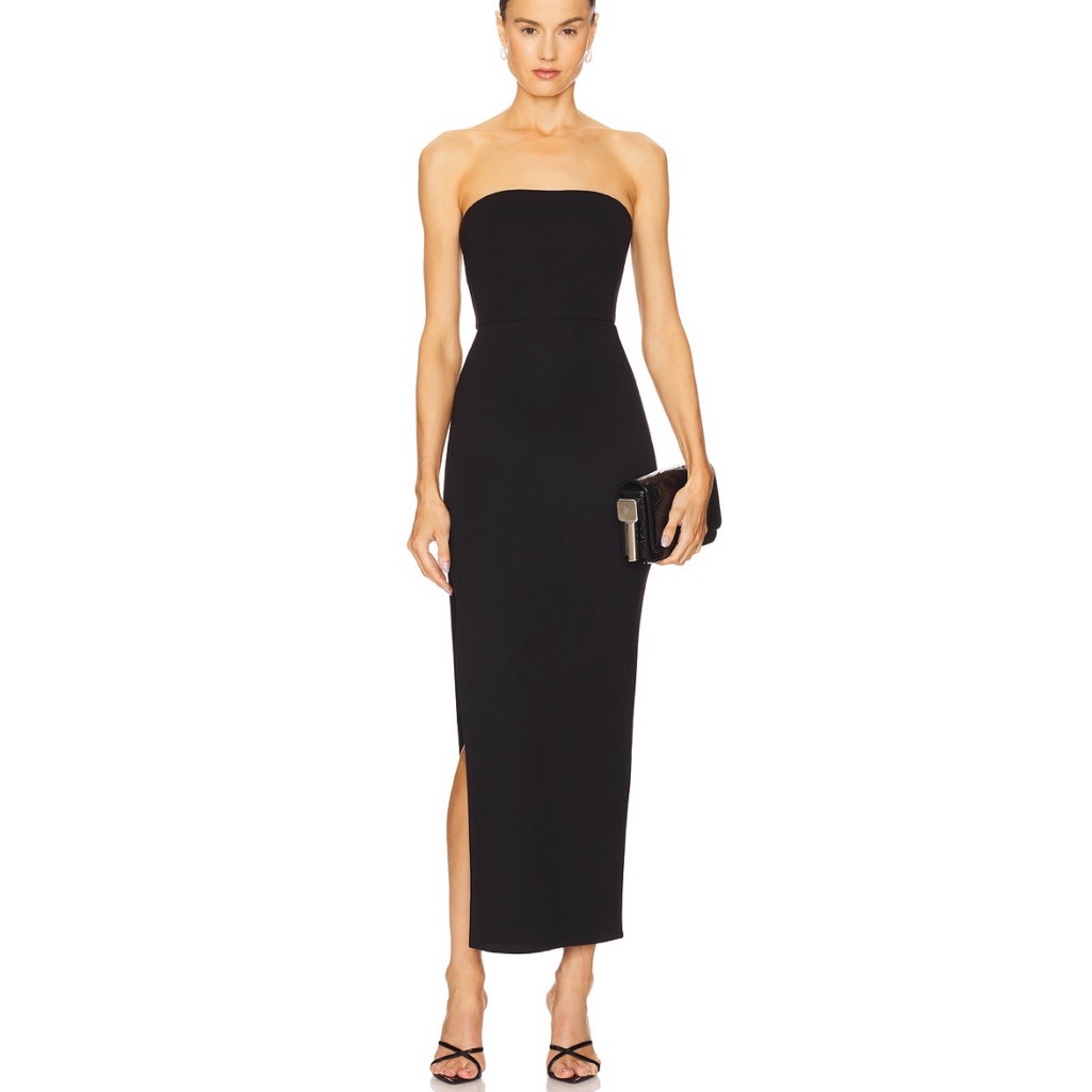 Nbd Strapless Dream Gown In Black With Slit Size Xs